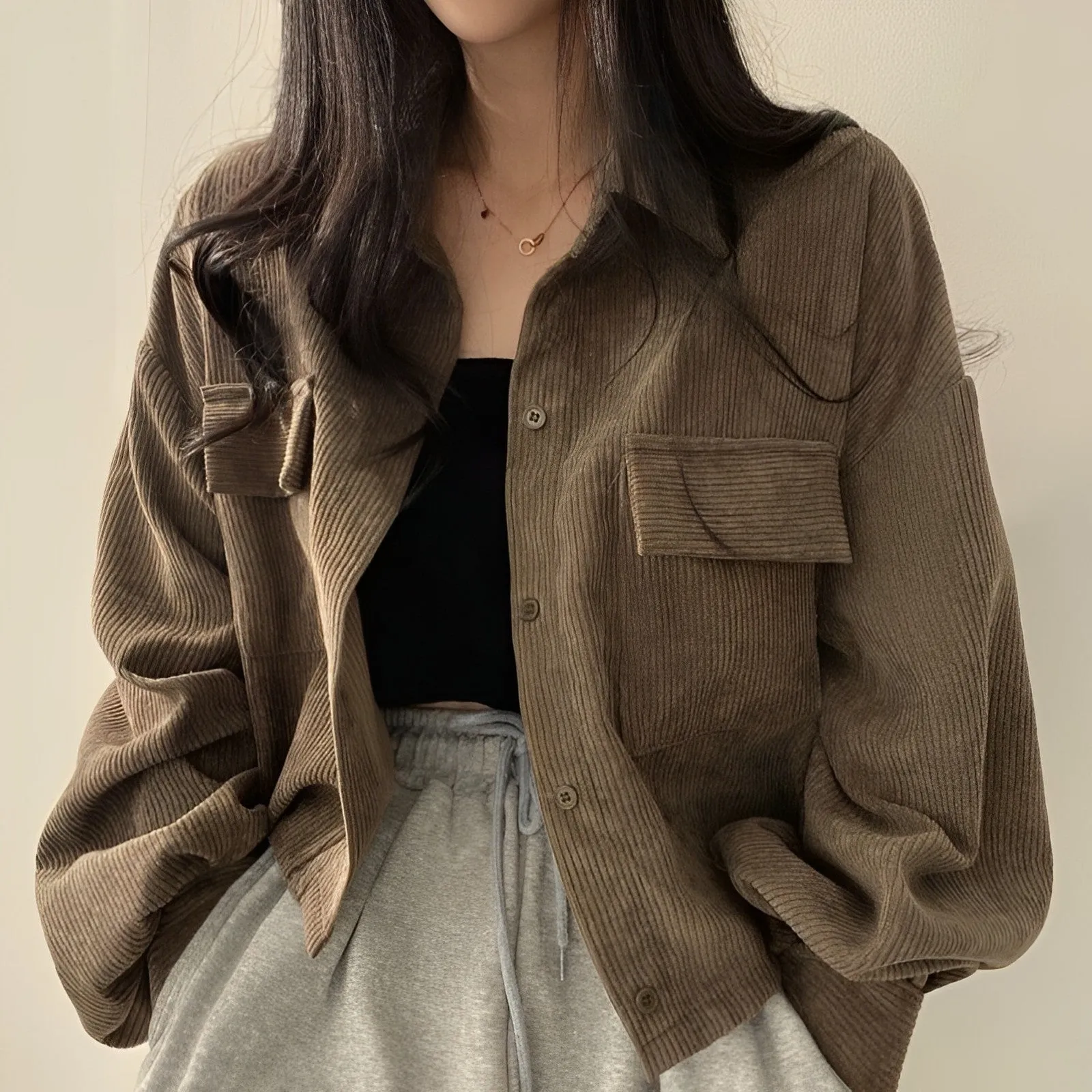 Corduroy Drawstring Short Jacket