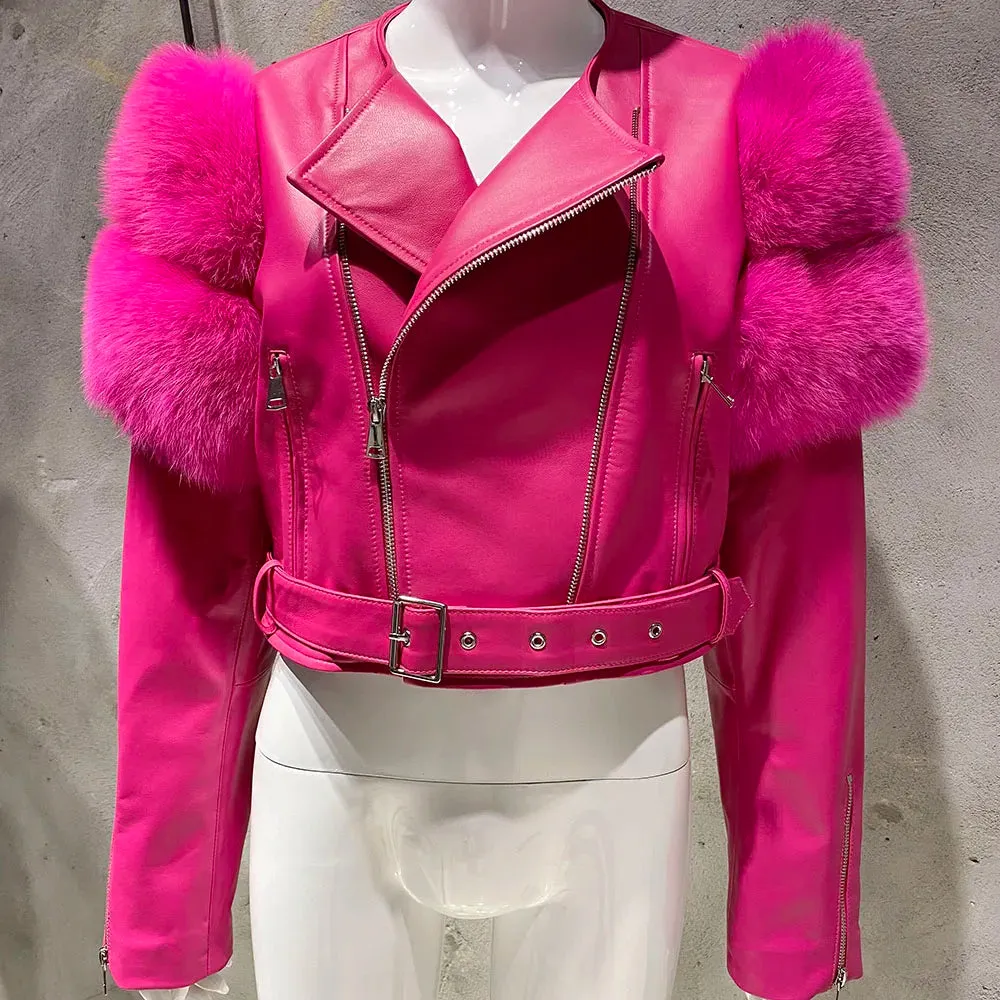 Couture Fox Fur & Leather Crop Jacket