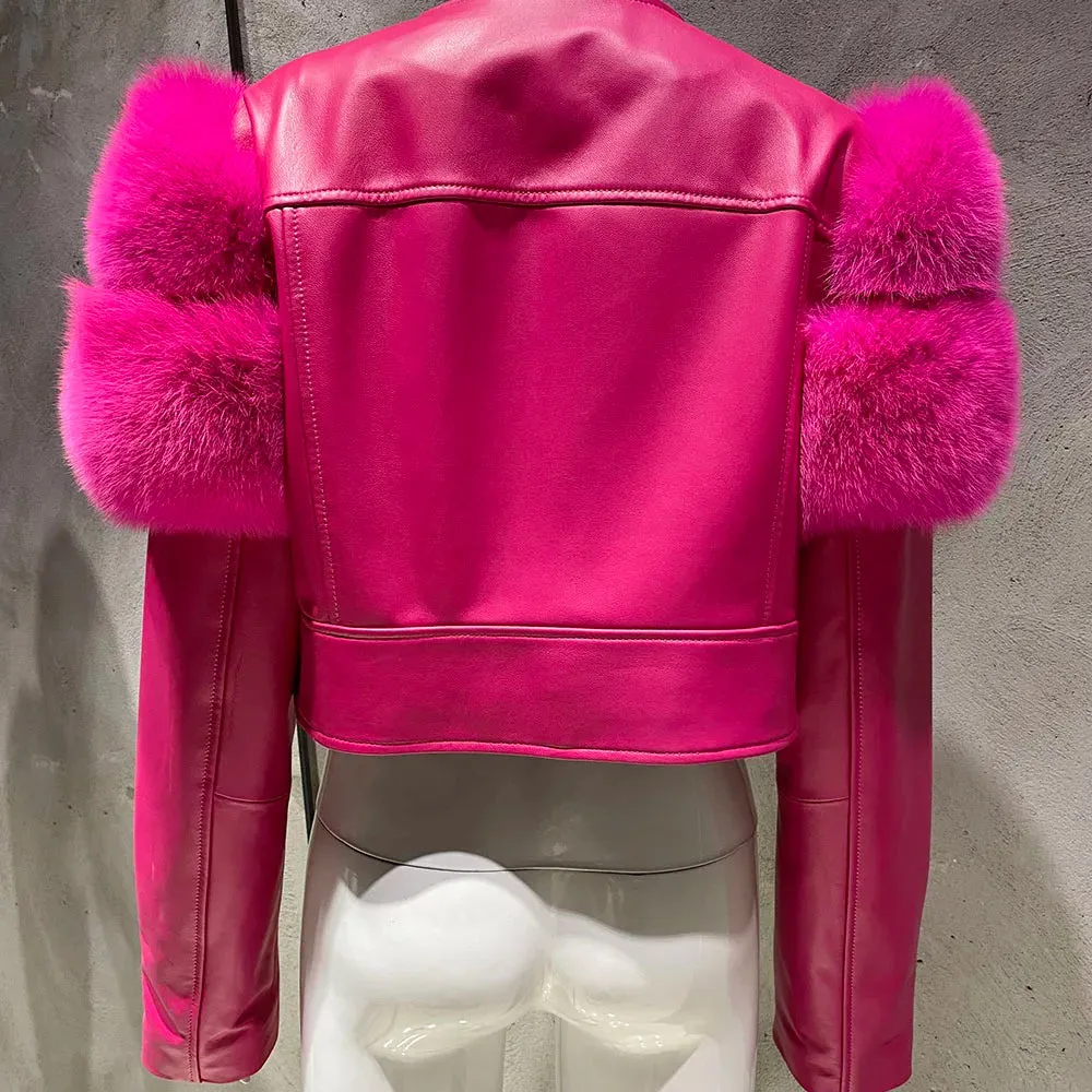 Couture Fox Fur & Leather Crop Jacket
