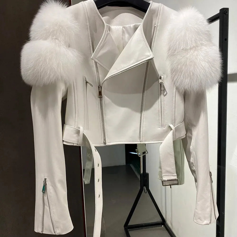 Couture Fox Fur & Leather Crop Jacket