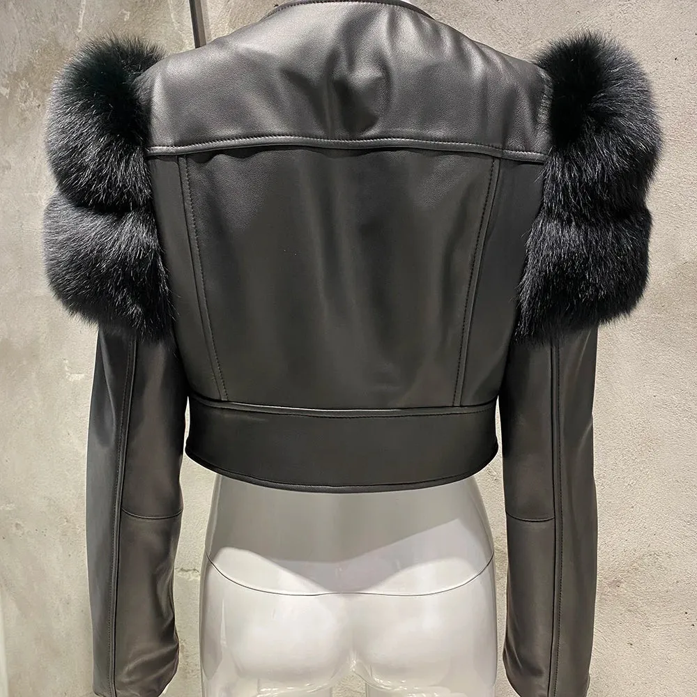 Couture Fox Fur & Leather Crop Jacket