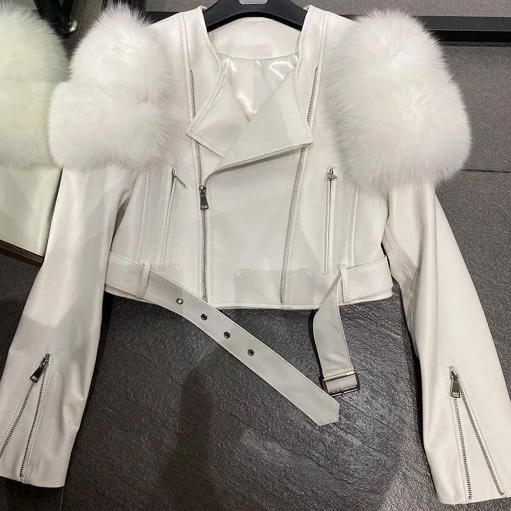 Couture Fox Fur & Leather Crop Jacket
