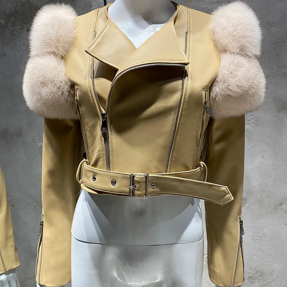 Couture Fox Fur & Leather Crop Jacket