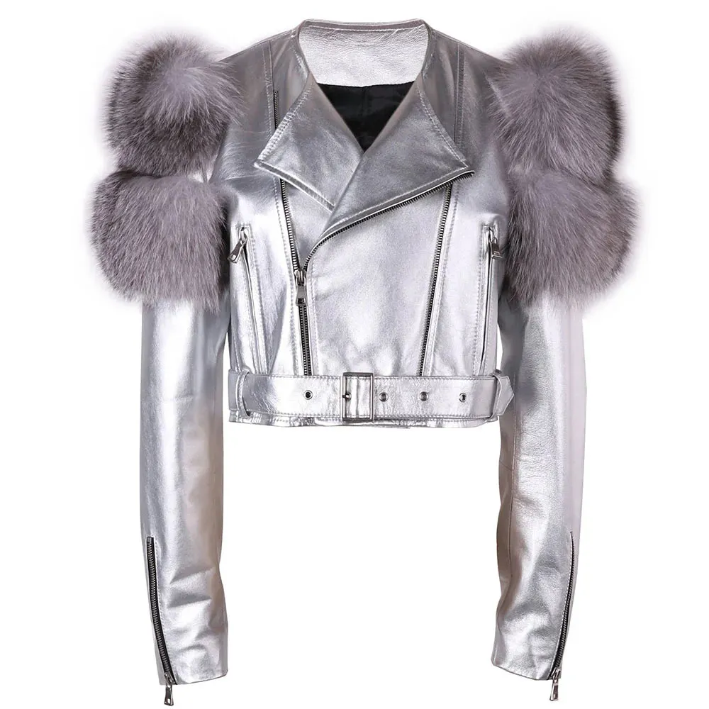 Couture Fox Fur & Leather Crop Jacket