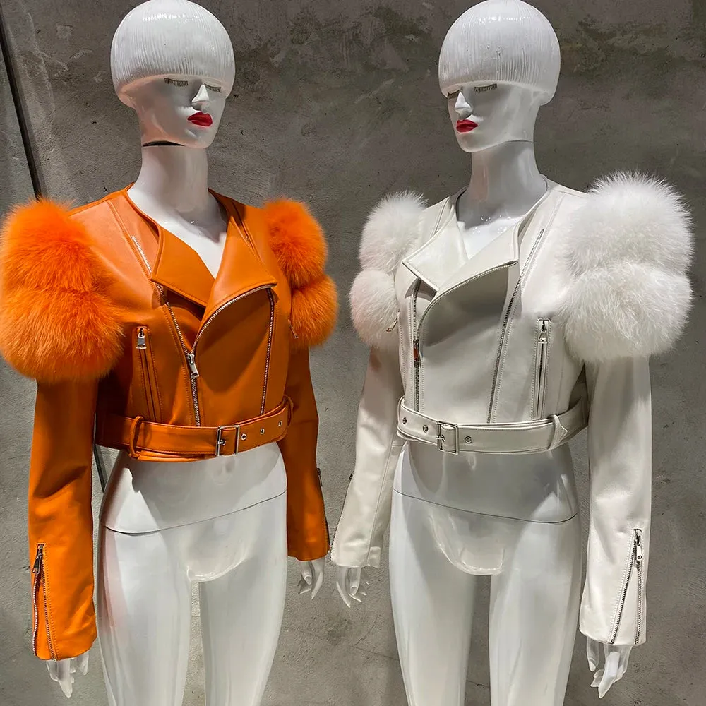 Couture Fox Fur & Leather Crop Jacket