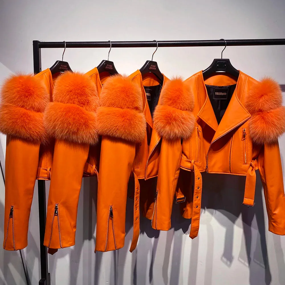 Couture Fox Fur & Leather Crop Jacket