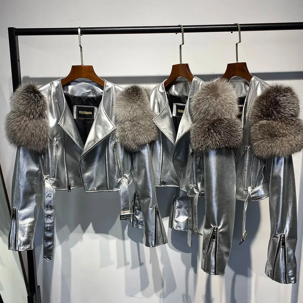 Couture Fox Fur & Leather Crop Jacket