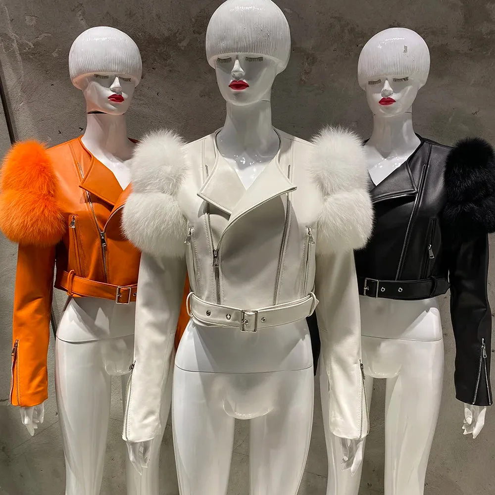 Couture Fox Fur & Leather Crop Jacket