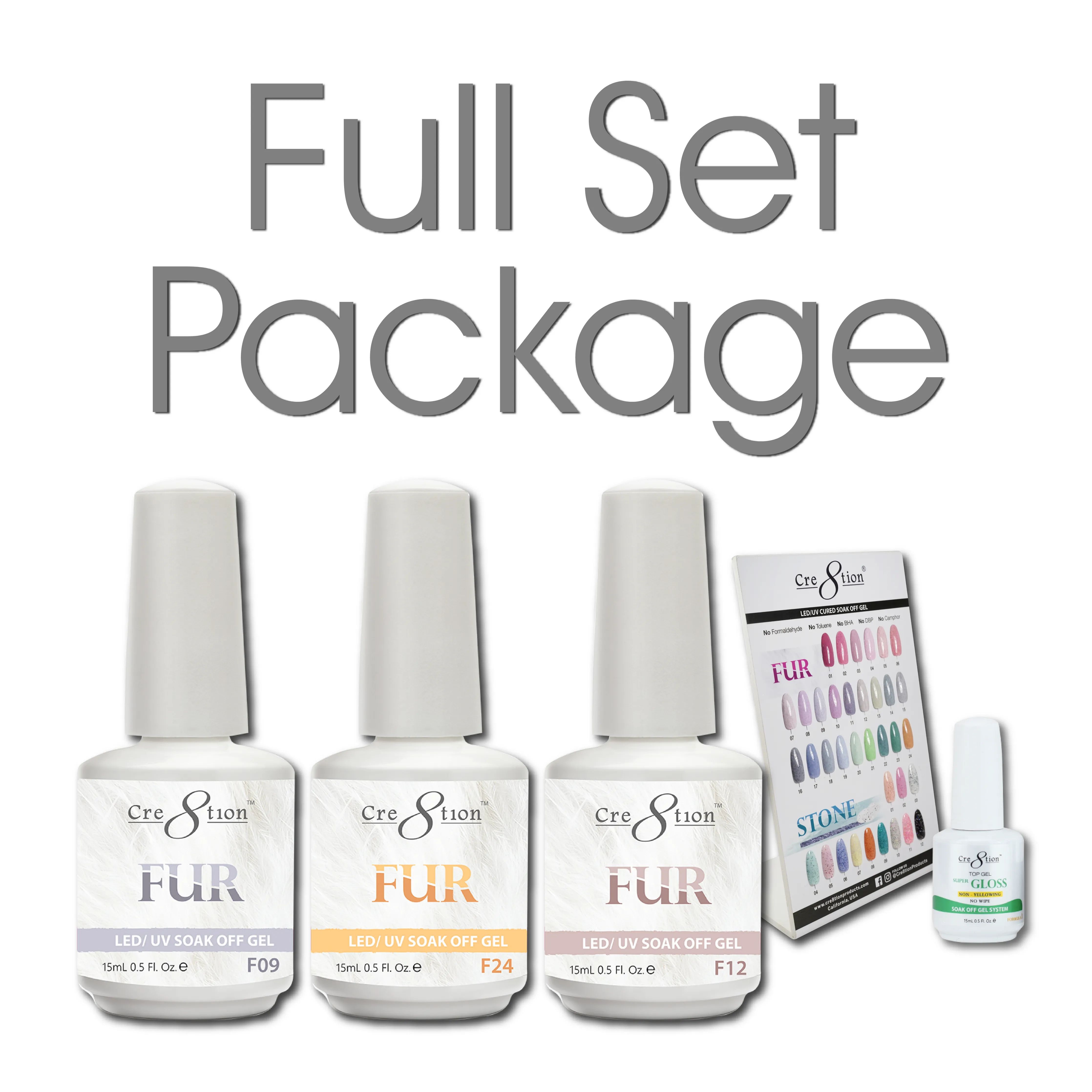 Cre8tion - Fur Soak Off Gel Full Set - 24 Colors Collection - $9.00/each