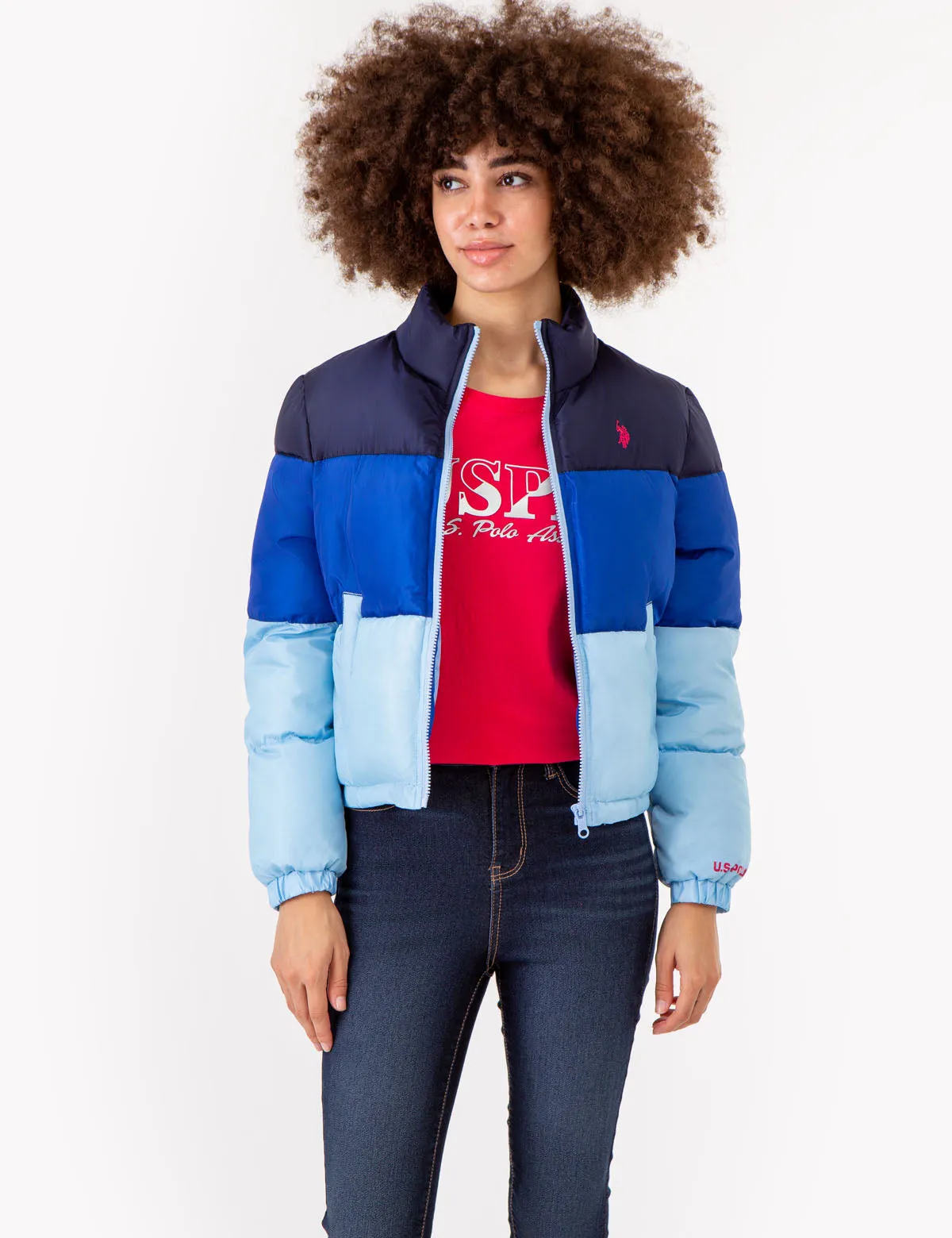 CROPPED COLORBLOCK PUFFER JACKET