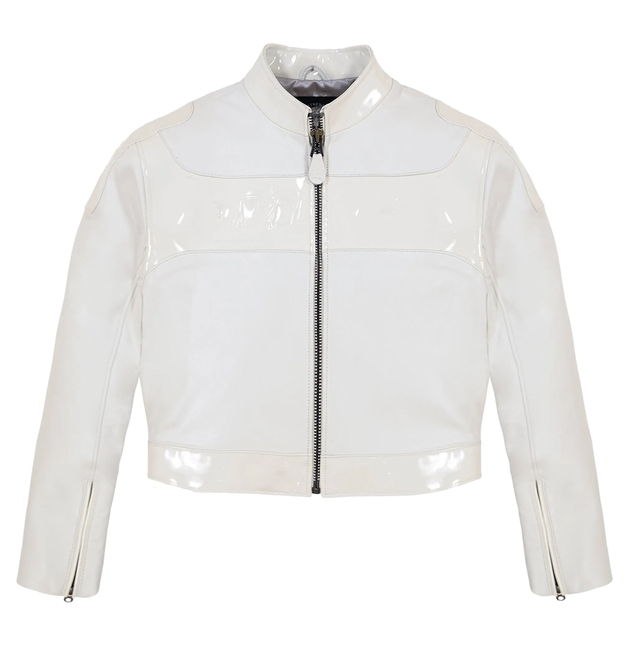 CROPPED PATENT LEATHER MOTO JACKET
