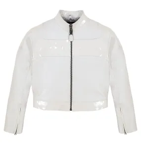 CROPPED PATENT LEATHER MOTO JACKET