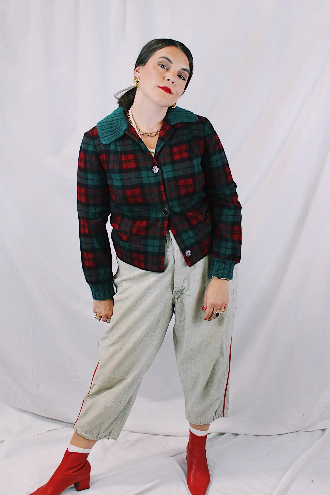 Cropped Plaid Jacket