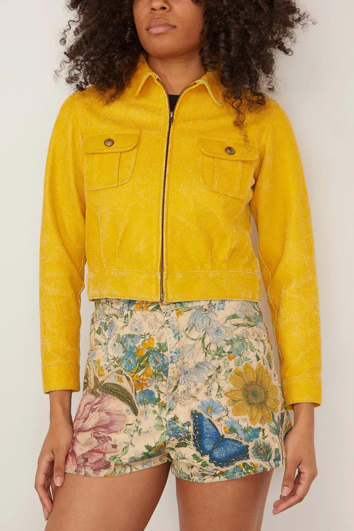 Cropped Shrunken Zip-Up in Yellow/Aqua