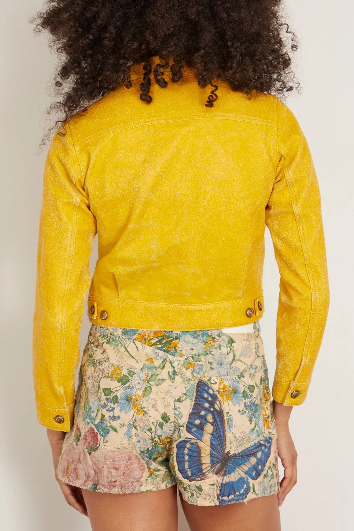 Cropped Shrunken Zip-Up in Yellow/Aqua