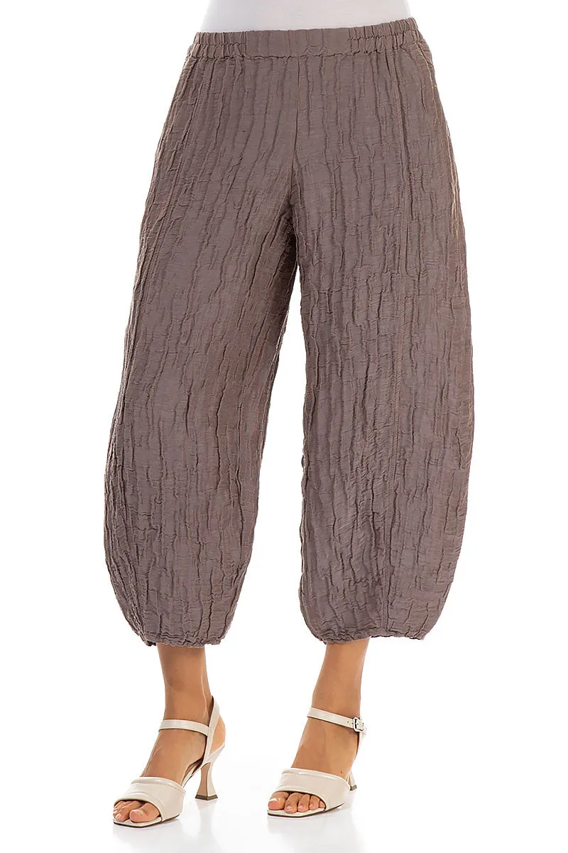 Cropped Taper Truffle Silk Linen Trousers