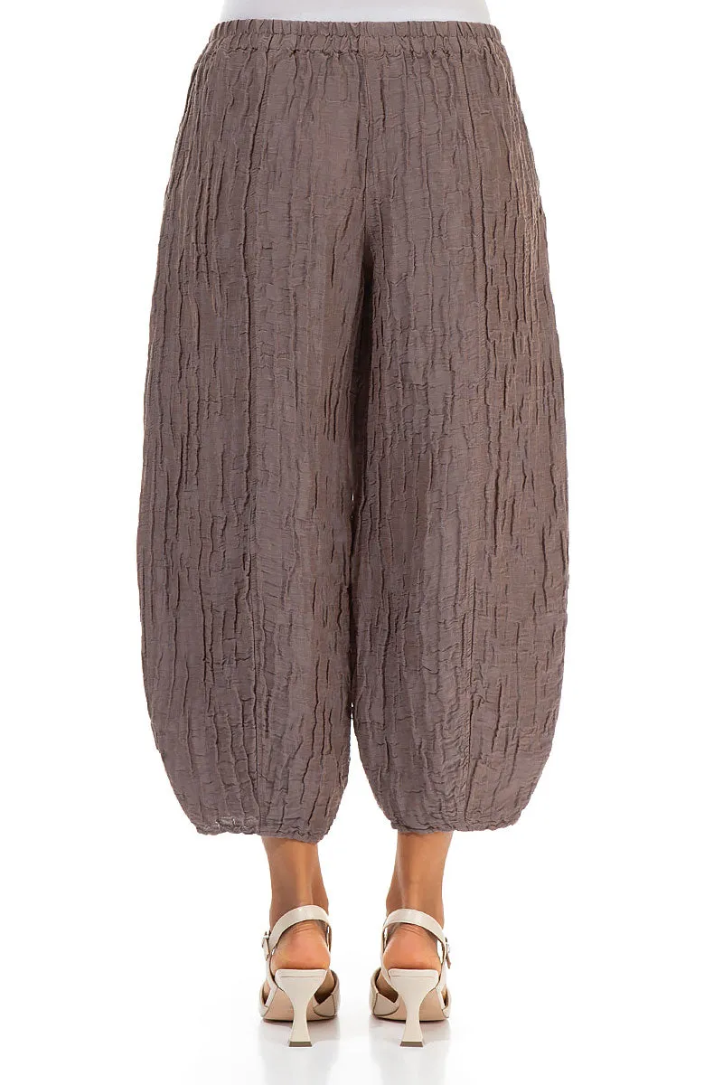 Cropped Taper Truffle Silk Linen Trousers