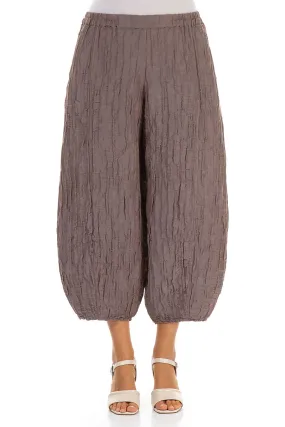 Cropped Taper Truffle Silk Linen Trousers
