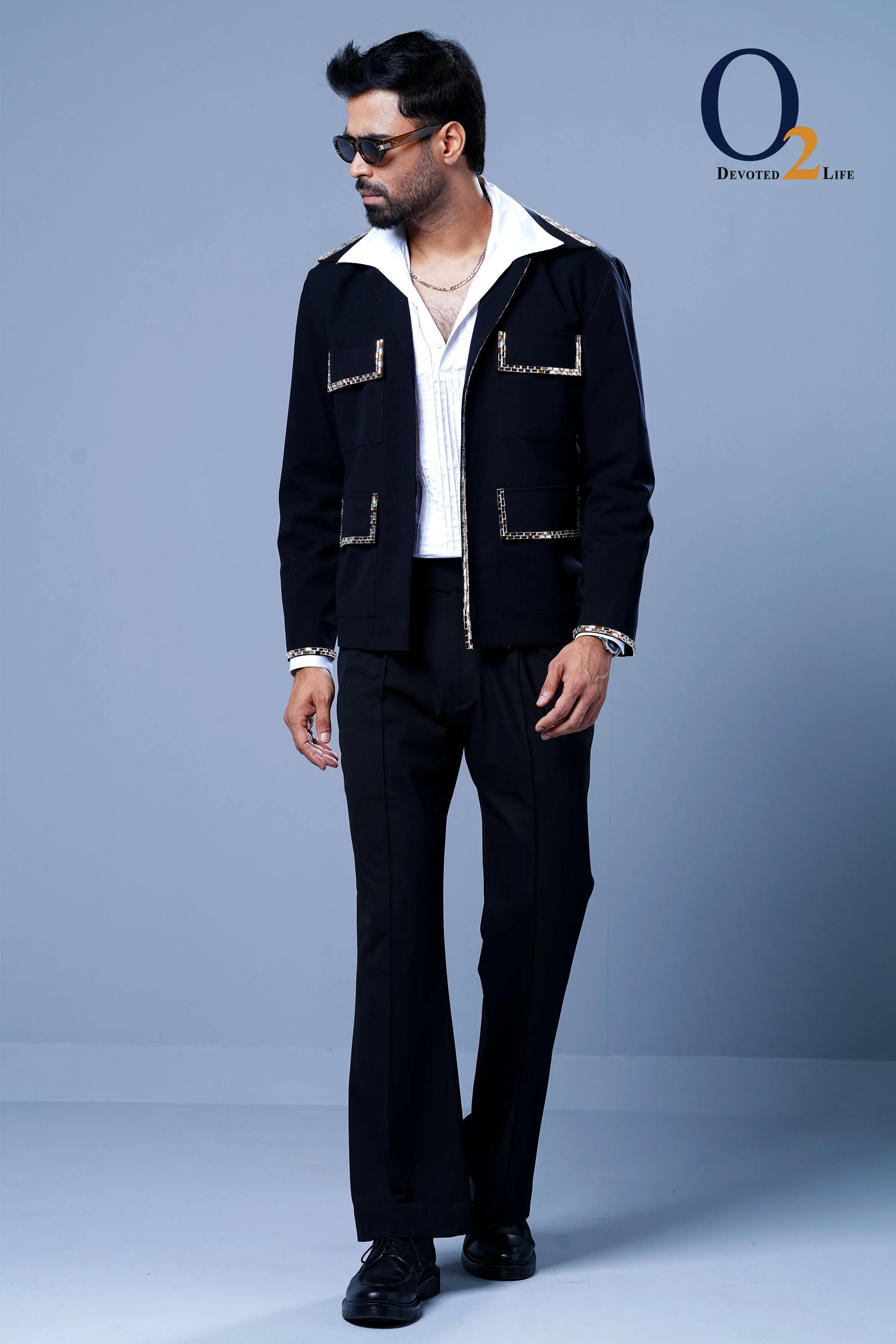 Crystal retro jacket with pant