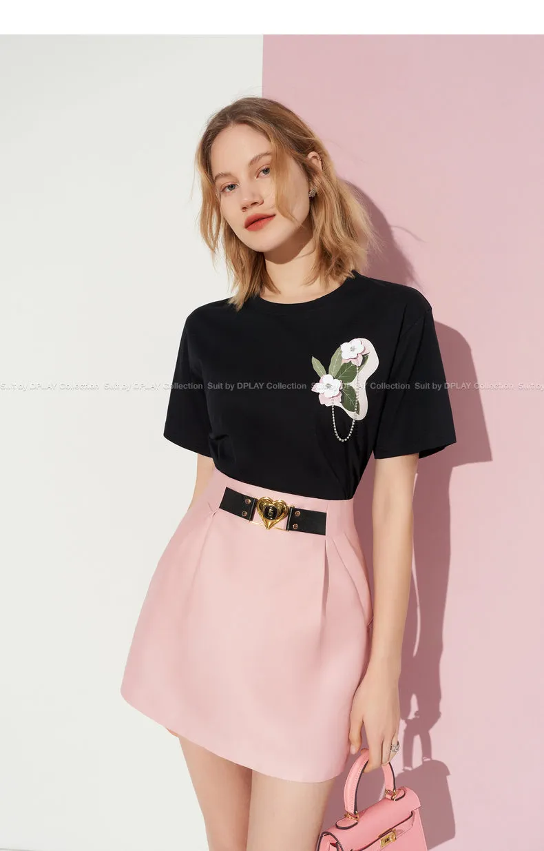 Custom embossed belt high-waisted puffy short skirt - Nia