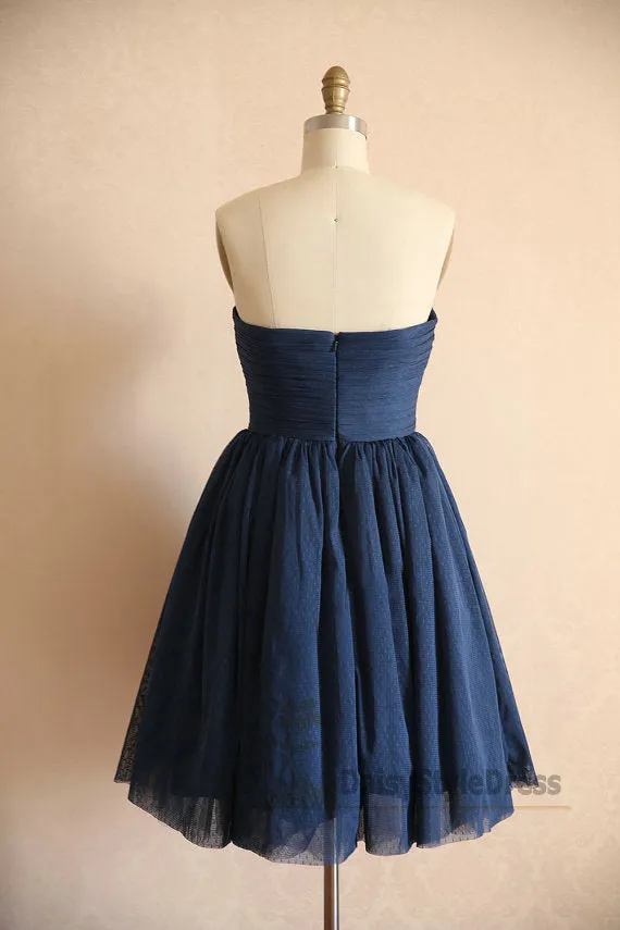 Cute Knee Length Navy Blue Tulle Homecoming Dress