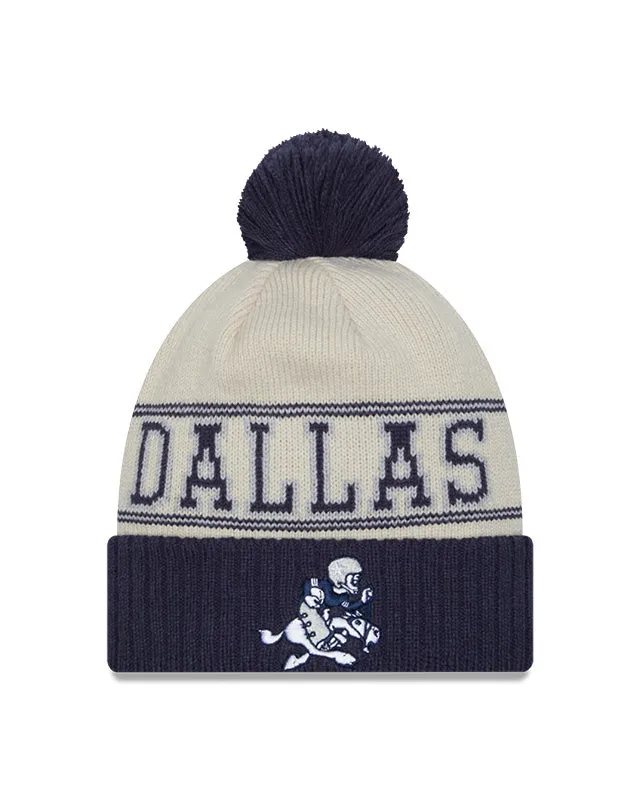 Dallas Cowboys New Era 2023 Sideline Historic Pom Cuffed Knit Hat - Cream/Navy