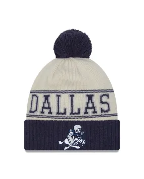Dallas Cowboys New Era 2023 Sideline Historic Pom Cuffed Knit Hat - Cream/Navy