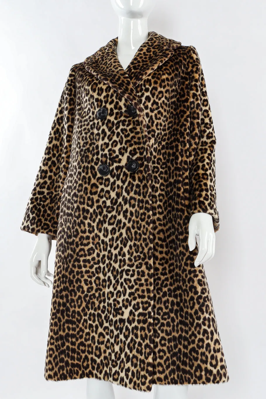 Double Breasted Leopard Faux Fur Coat