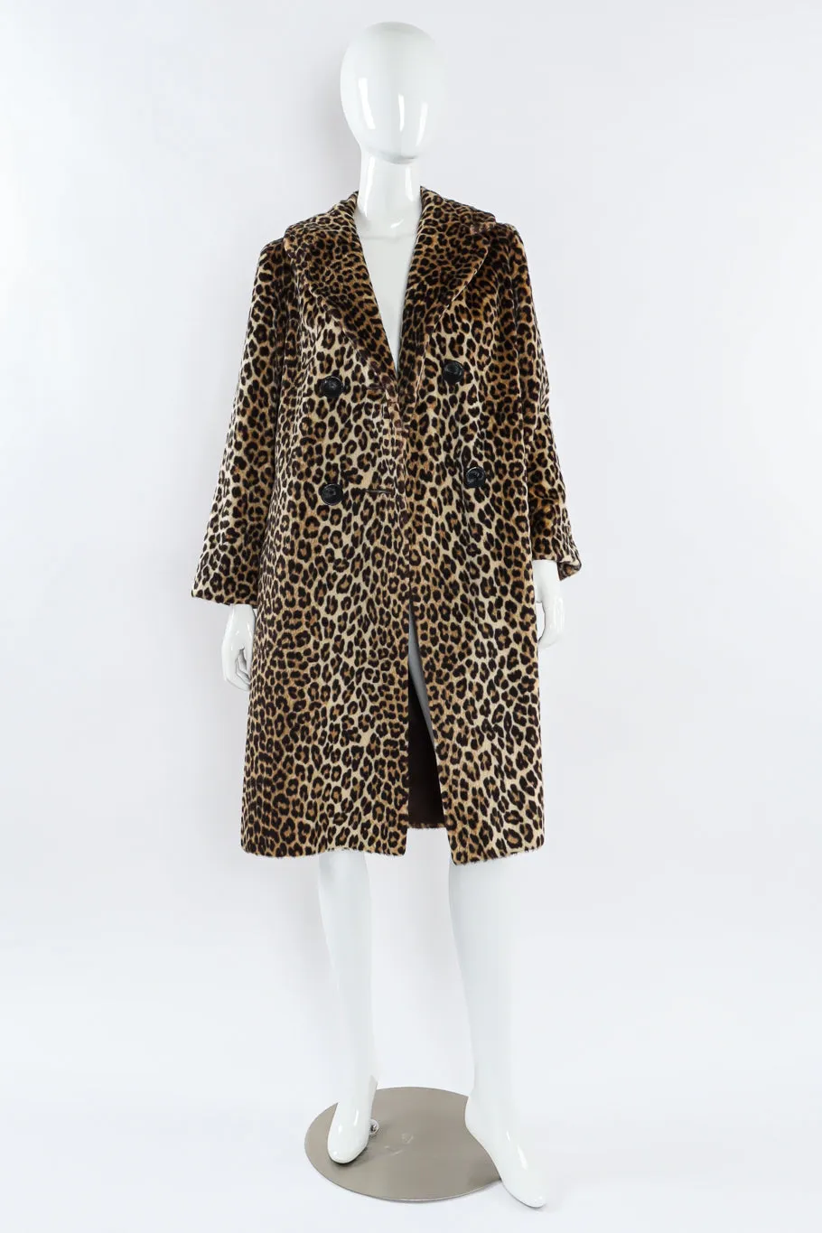 Double Breasted Leopard Faux Fur Coat