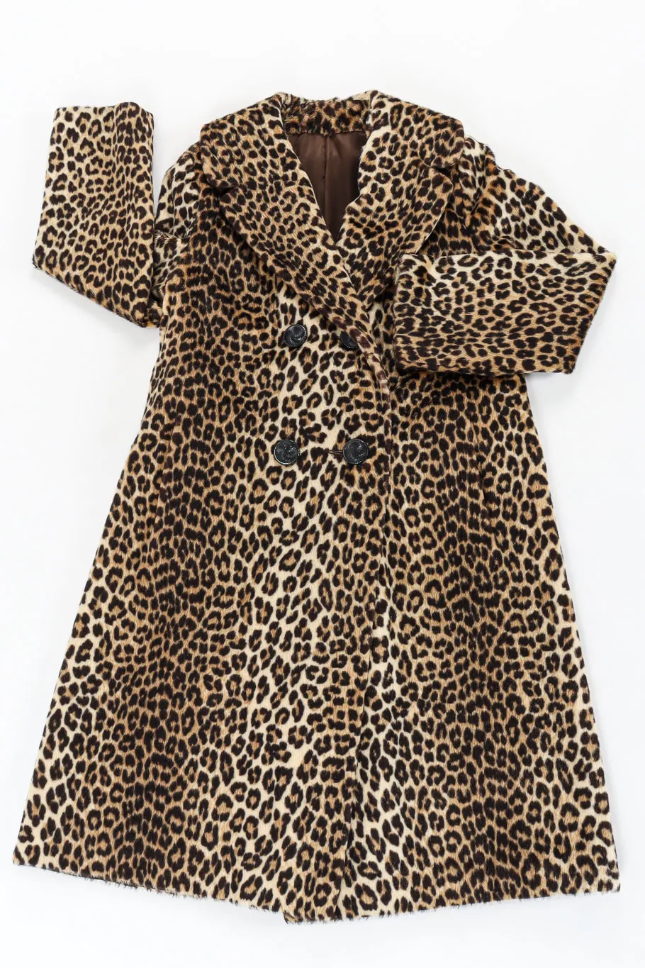 Double Breasted Leopard Faux Fur Coat
