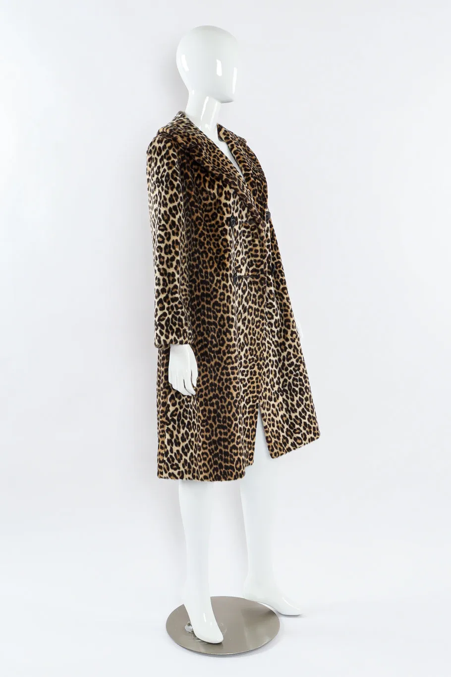 Double Breasted Leopard Faux Fur Coat