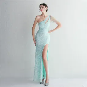 Elegant Sequin Beaded Shoulder Slim Fit Formal Dress