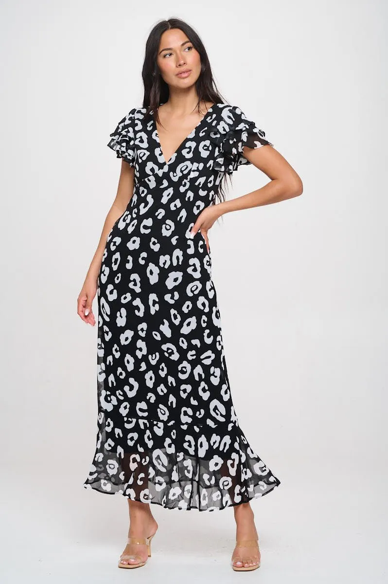 Elizabeth Ruffle Sleeve Smocked-Back Maxi