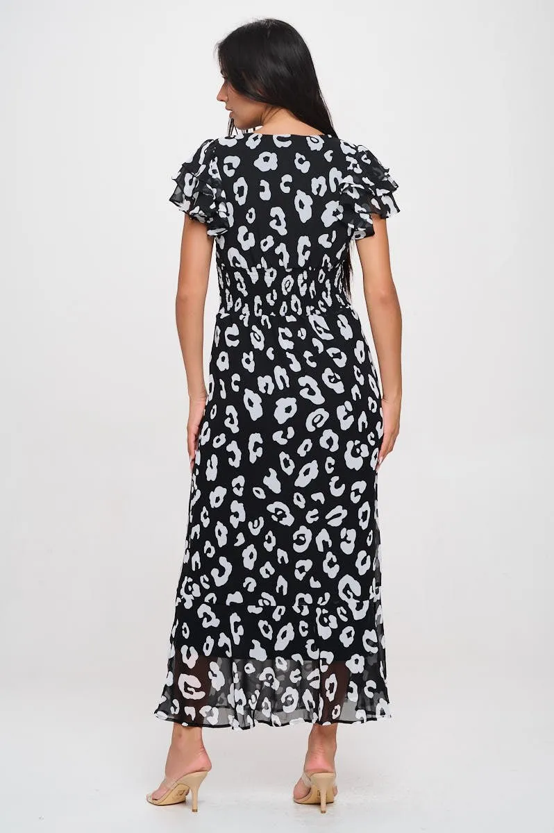 Elizabeth Ruffle Sleeve Smocked-Back Maxi