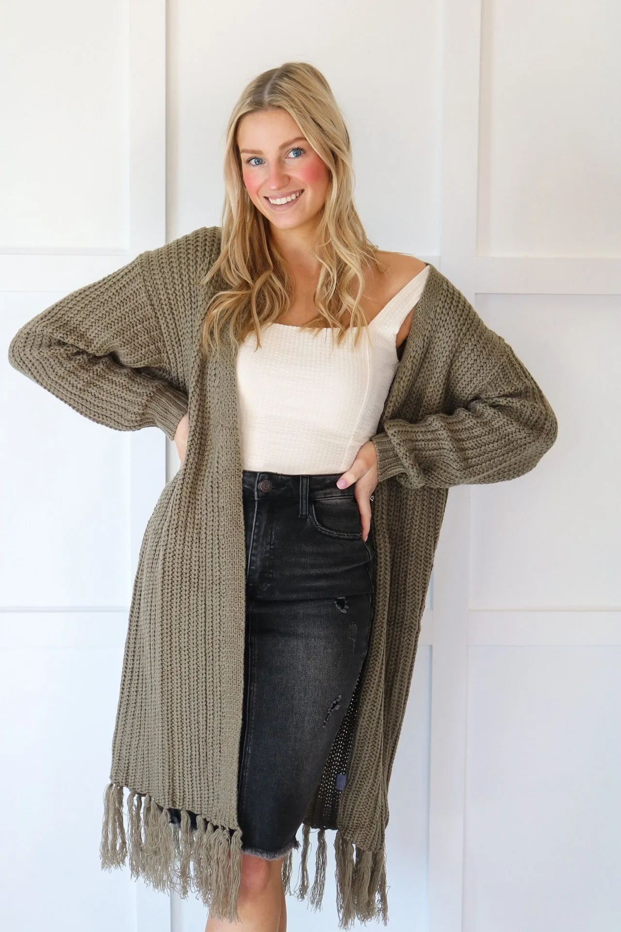 Emma Midi Stretch Black Denim Skirt
