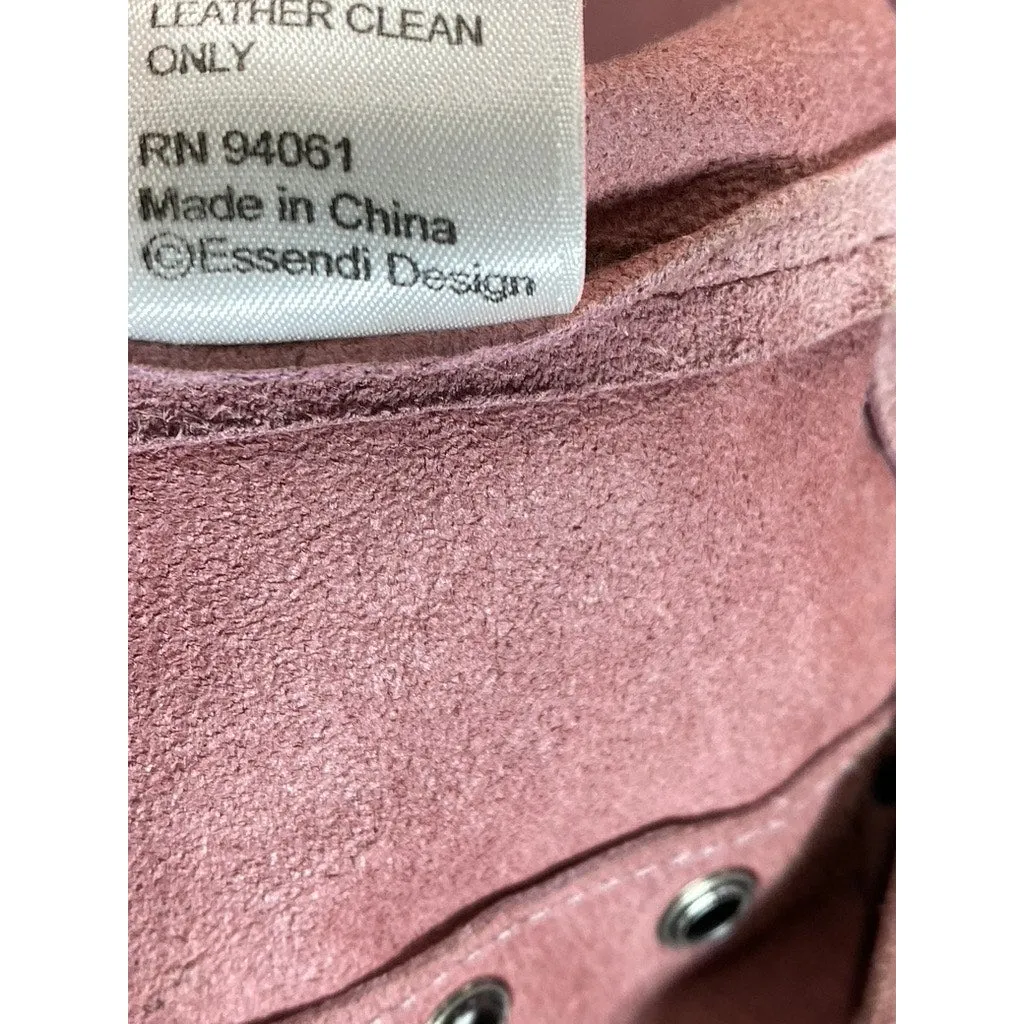 ESSENDI Women's Pink Vintage Calf Suede Cropped Grommet Snap-Button Jacket SZS