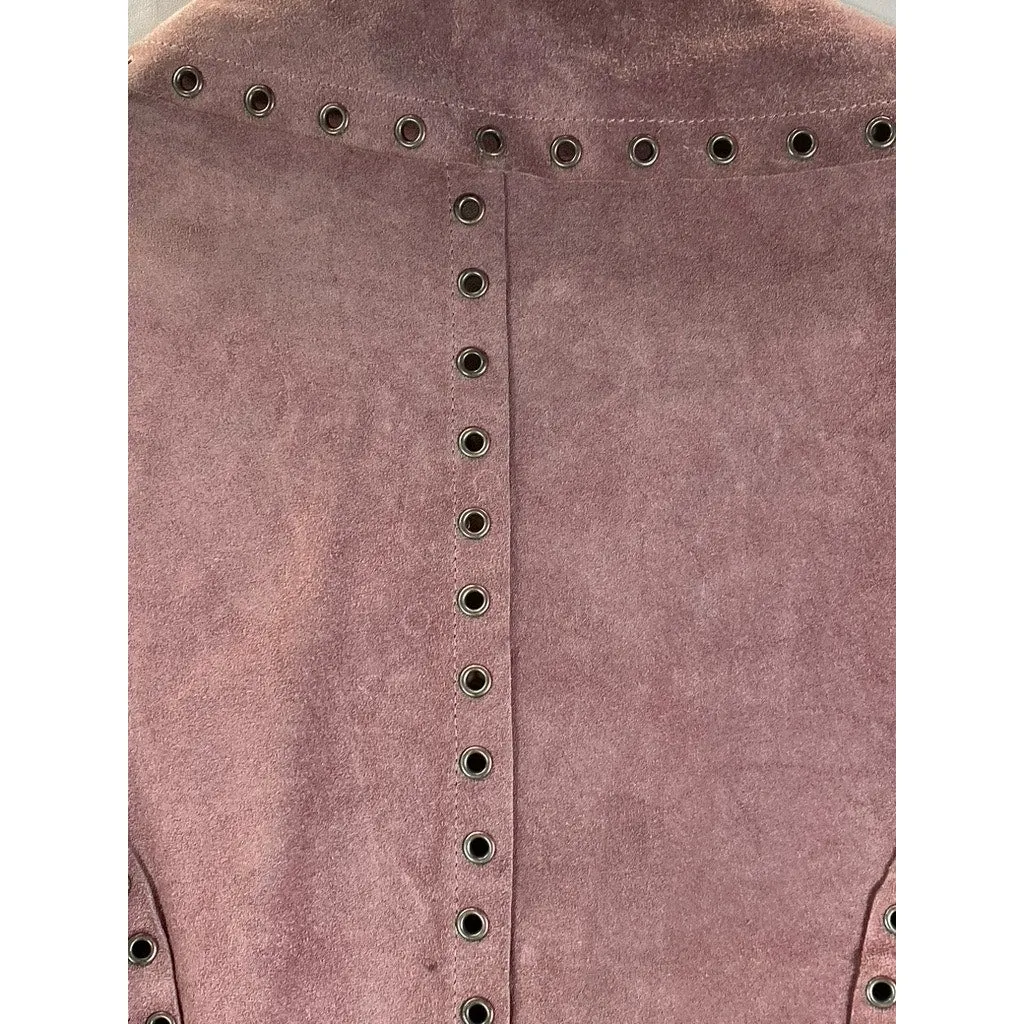ESSENDI Women's Pink Vintage Calf Suede Cropped Grommet Snap-Button Jacket SZS