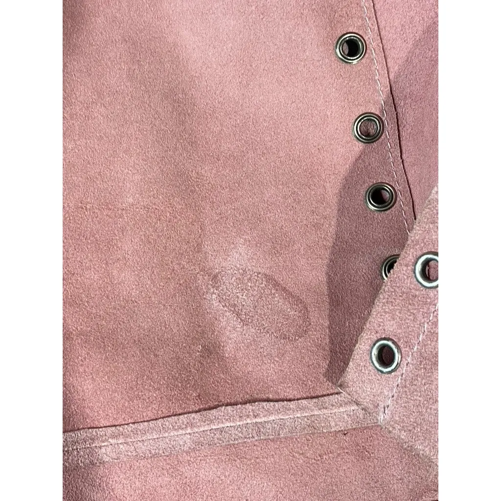 ESSENDI Women's Pink Vintage Calf Suede Cropped Grommet Snap-Button Jacket SZS