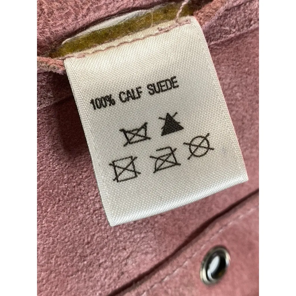 ESSENDI Women's Pink Vintage Calf Suede Cropped Grommet Snap-Button Jacket SZS