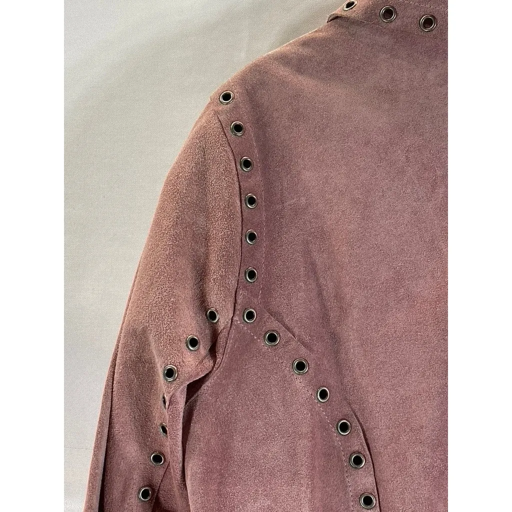 ESSENDI Women's Pink Vintage Calf Suede Cropped Grommet Snap-Button Jacket SZS