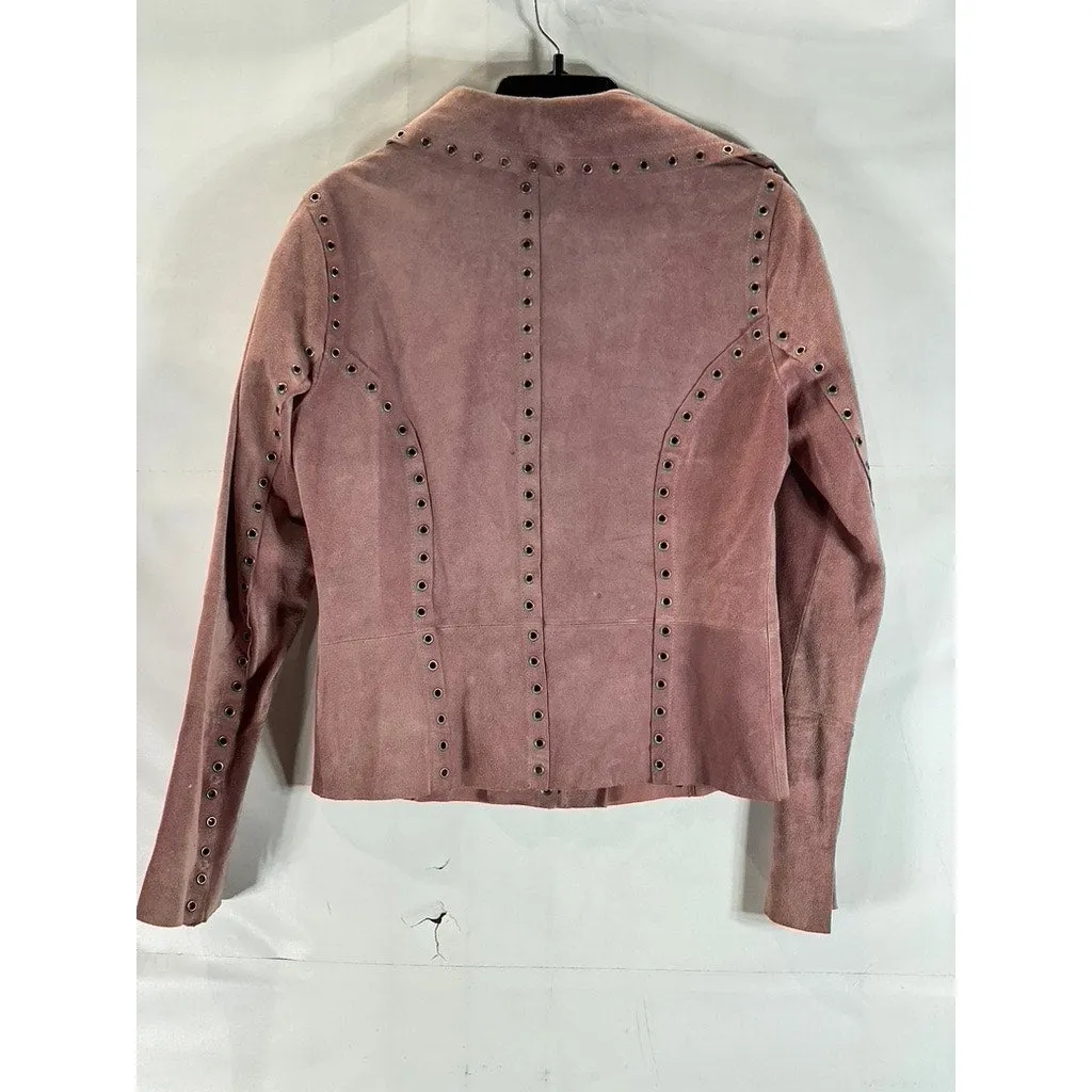 ESSENDI Women's Pink Vintage Calf Suede Cropped Grommet Snap-Button Jacket SZS