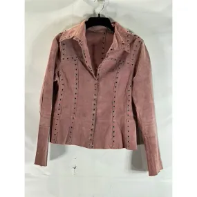 ESSENDI Women's Pink Vintage Calf Suede Cropped Grommet Snap-Button Jacket SZS