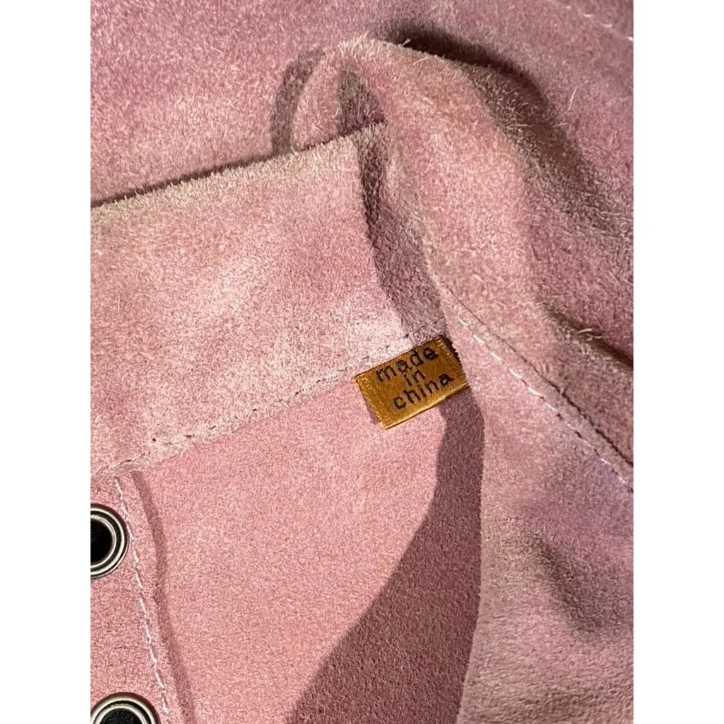 ESSENDI Women's Pink Vintage Calf Suede Cropped Grommet Snap-Button Jacket SZS
