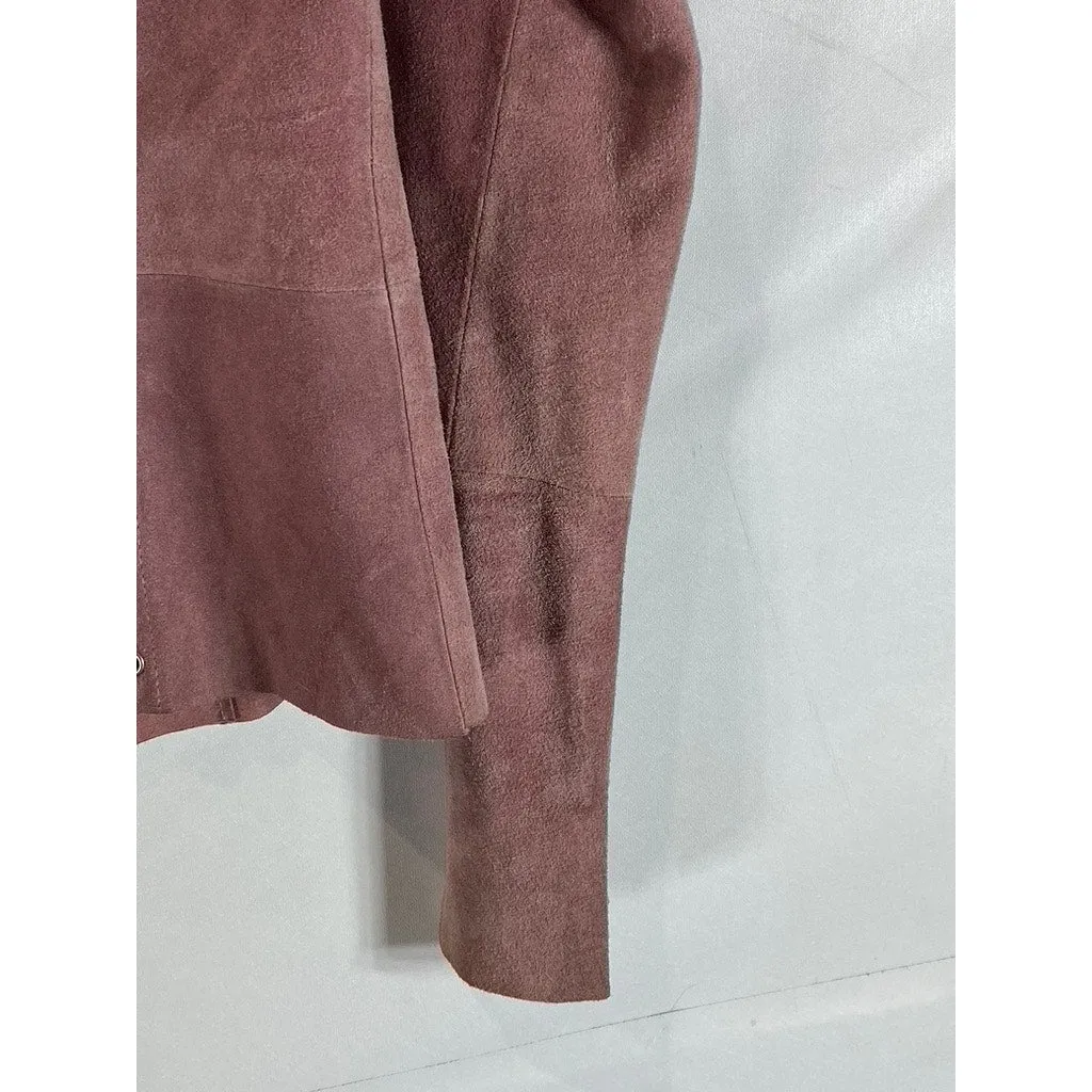 ESSENDI Women's Pink Vintage Calf Suede Cropped Grommet Snap-Button Jacket SZS