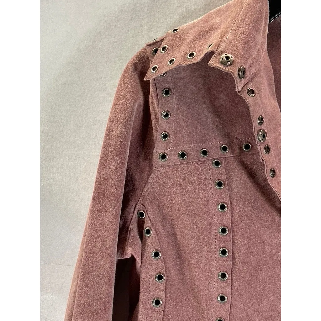 ESSENDI Women's Pink Vintage Calf Suede Cropped Grommet Snap-Button Jacket SZS