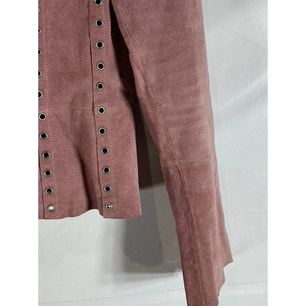 ESSENDI Women's Pink Vintage Calf Suede Cropped Grommet Snap-Button Jacket SZS