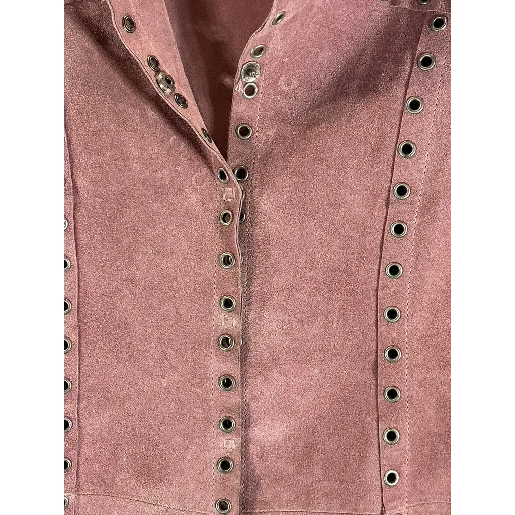 ESSENDI Women's Pink Vintage Calf Suede Cropped Grommet Snap-Button Jacket SZS