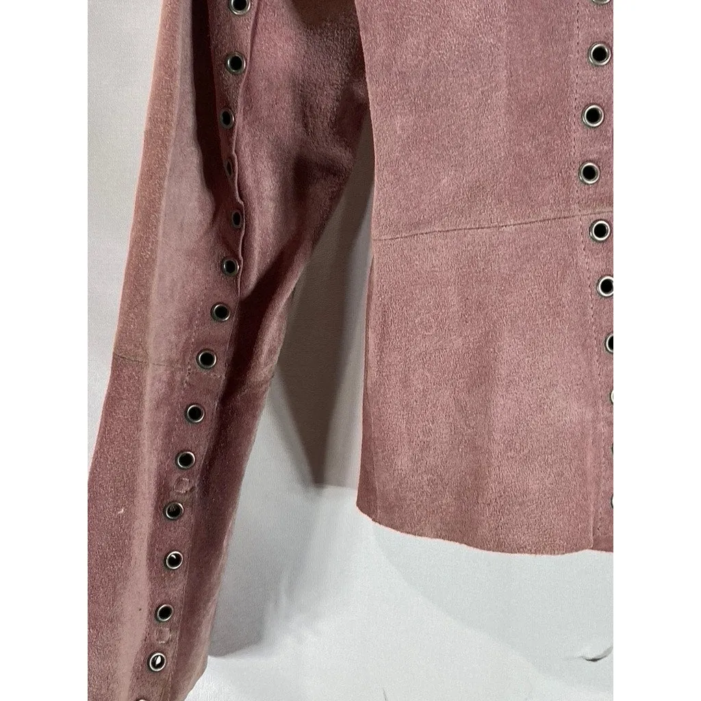 ESSENDI Women's Pink Vintage Calf Suede Cropped Grommet Snap-Button Jacket SZS