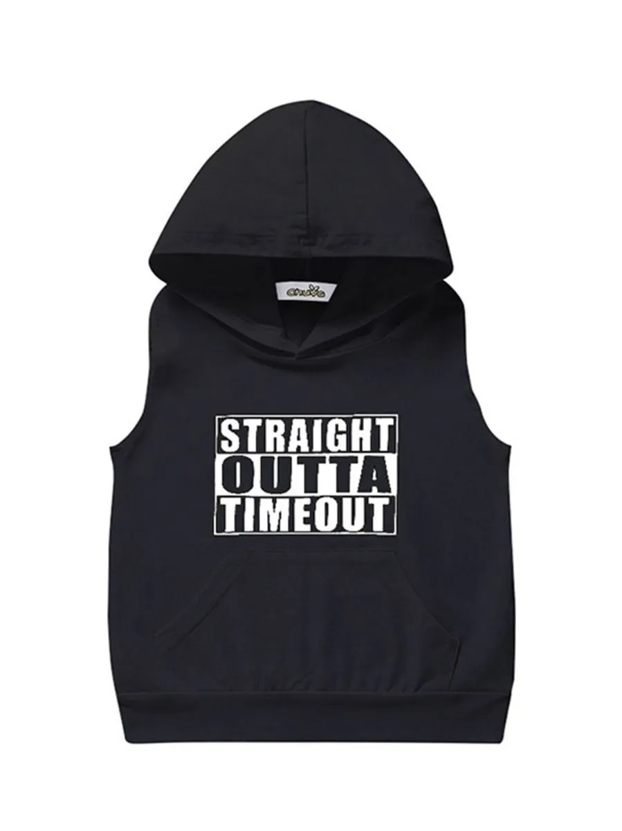 Fashion Baby Boy Letters Printed Solid Color Hooded Tank Top