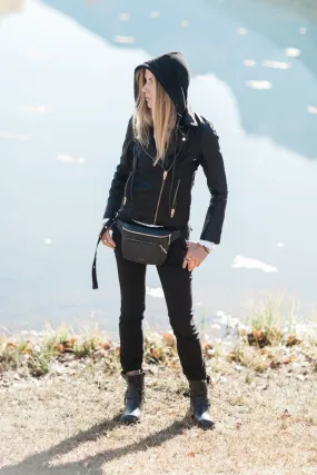 Faux Leather Hood Jacket